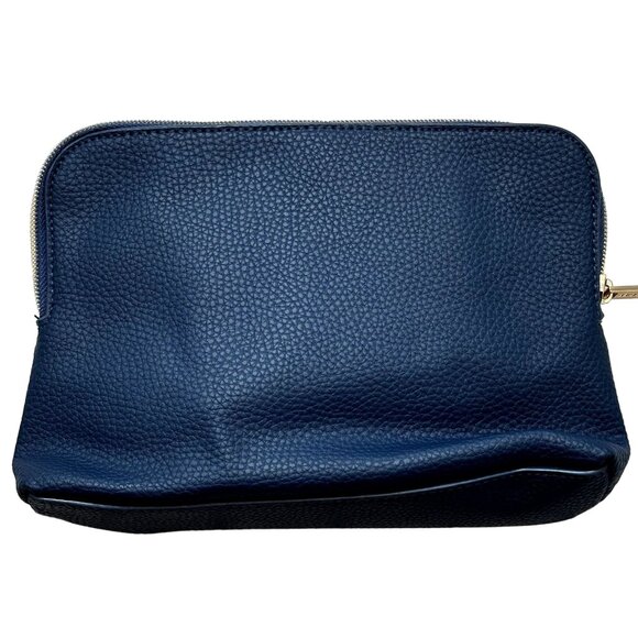 Laura Mercier Cosmetics Bag Makeup Travel Case Leatherette Navy Blue Gold Zipper - Picture 2 of 2